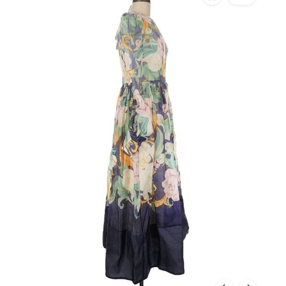 Leo Lin Jordana long Balloon Sleeve Organza Gown (VERY LOVELY) silk/linen dress - Picture 5 of 11